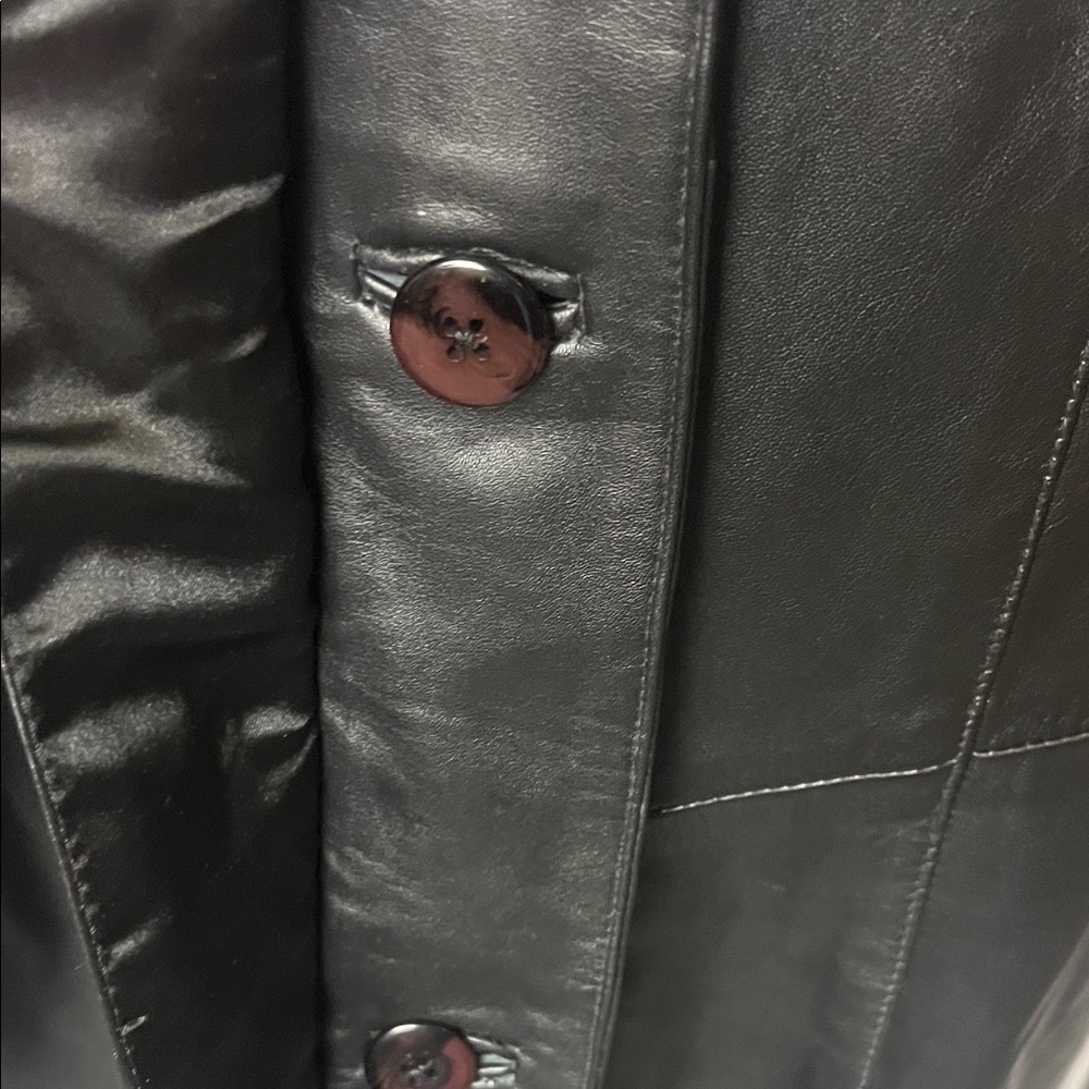 Léno Classic Black Leather Full Length Coat - Picture 15 of 17